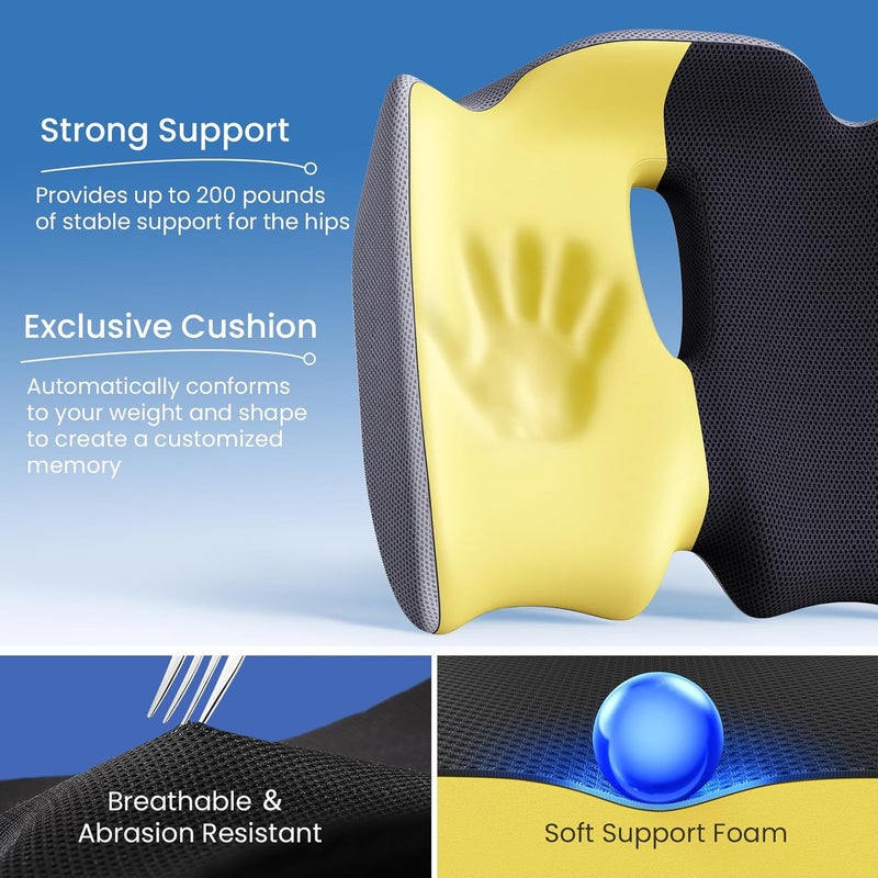 Benazcap Large Pressure Relief Seat Cushion for Tailbone Pain Office Chair Cushion for Butt, Back Pain, Coccyx & Sciatica Pain Relief Pillow. Memory Foam Seat Cushions for Office Chairs - Image 4
